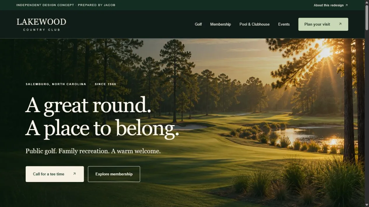 Lakewood Country Club independent website design concept